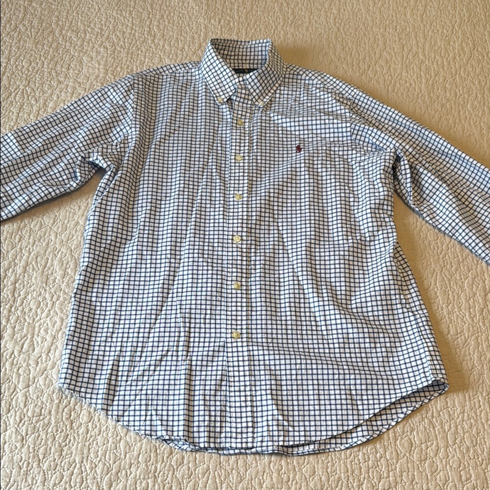 Blue and White Casual Checkered Button Down Shirt